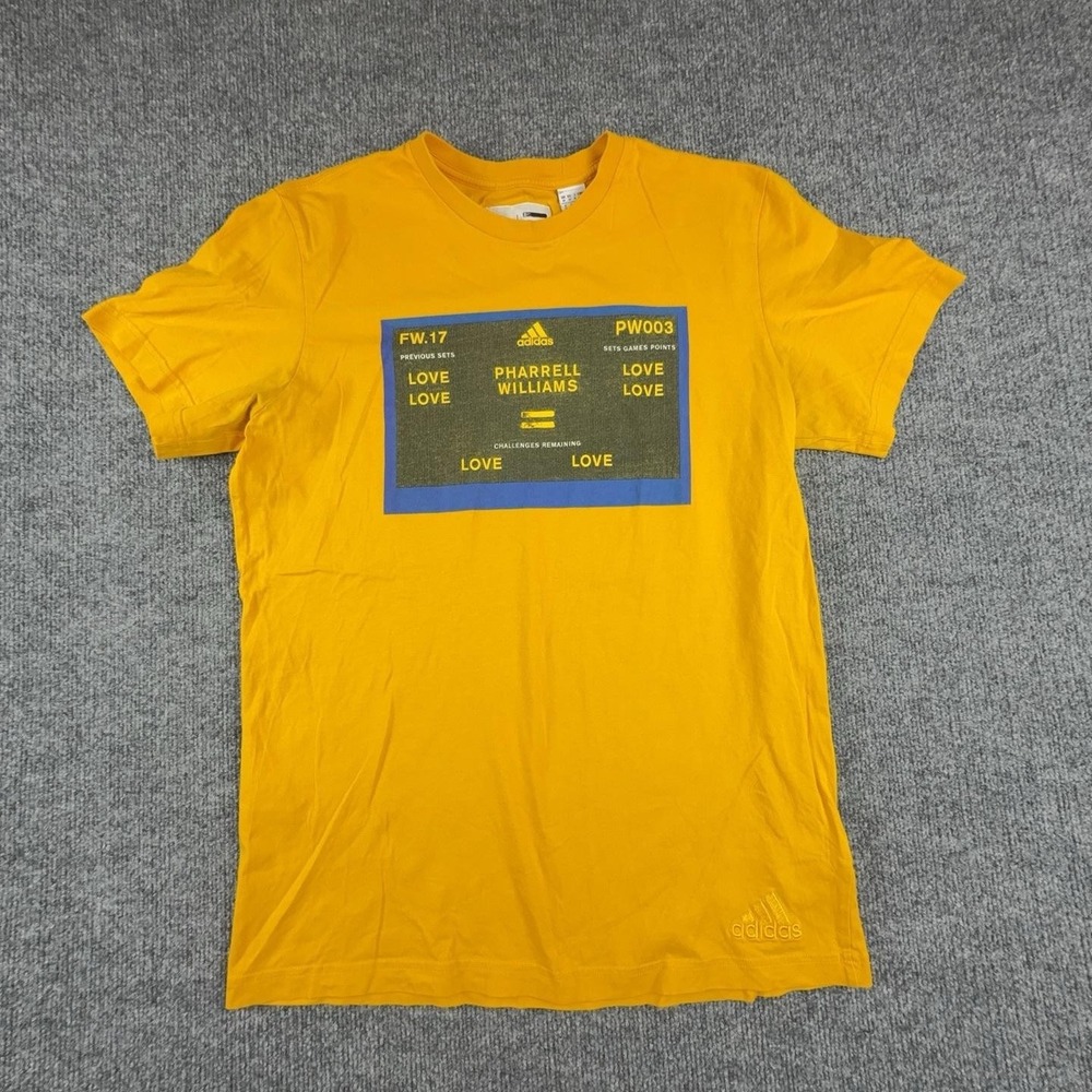 Adidas Shirt Mens Medium Yellow Pharrell Williams Love Tennis Graphic Tee PW003